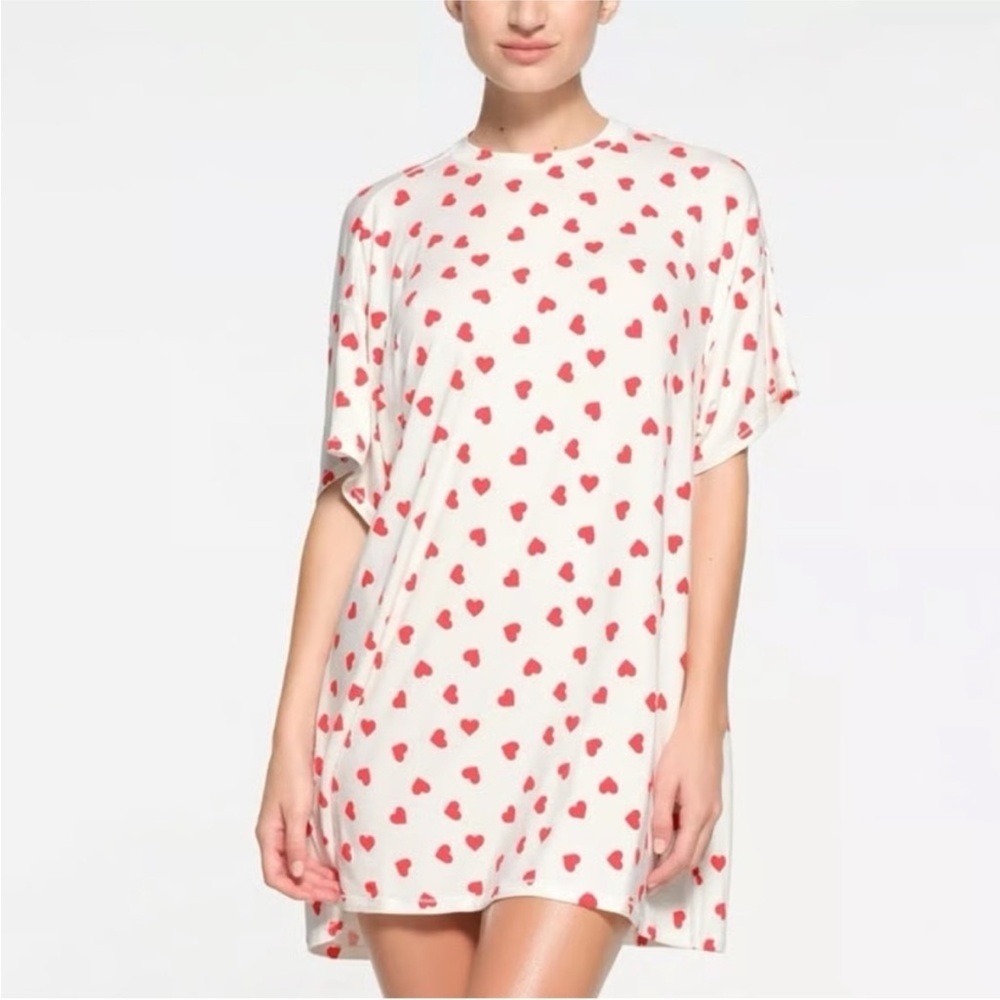 SKIMS Ruby & Marble Heart Sleep Crewneck Oversized T-Shirt Mini Dress Size XS
